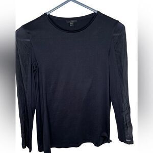 COS womens top crewneck long sleeve cotton sheer 100% silk sleeves black  XS